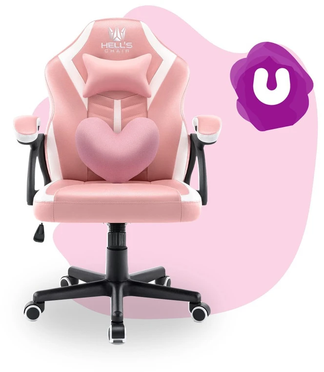 Hells Chair Vaikiška žaidimų kėdė su širdelės formos pagalvėle, rožinė ir balta