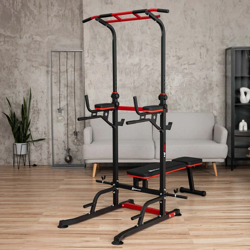 Hop Sport Daugiafunkcė treniruočių stotelė su suoliuku, prisitraukimų skersiniu ir štangos laikikliais, iki 150 kg
