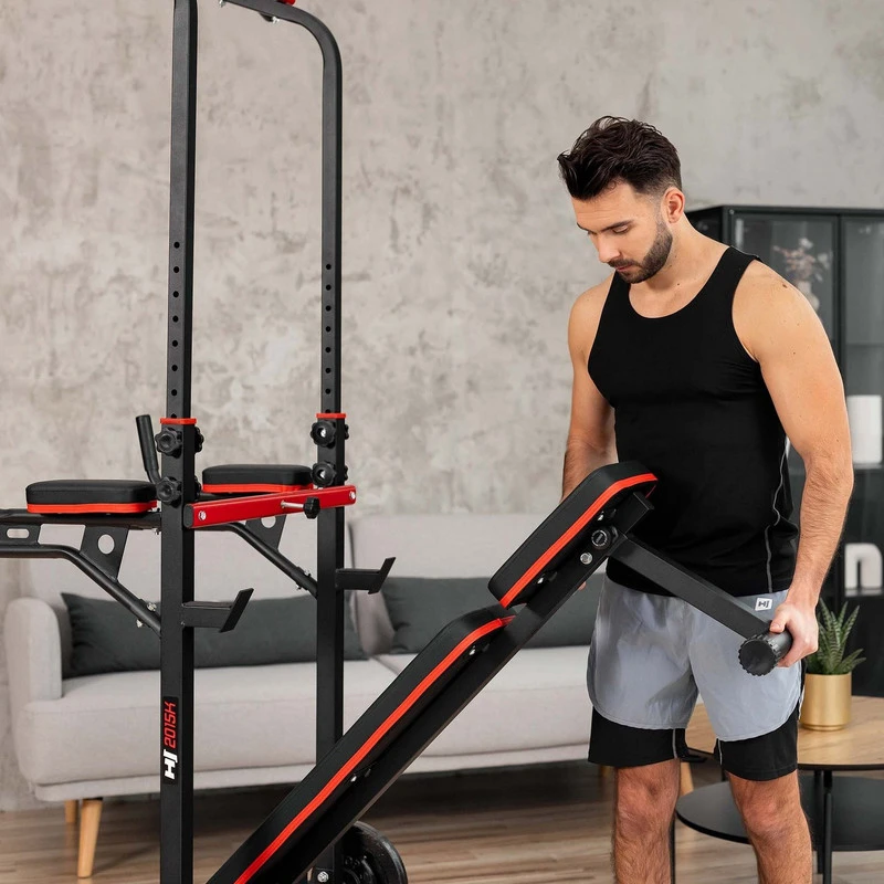 Hop Sport Daugiafunkcė treniruočių stotelė su suoliuku, prisitraukimų skersiniu ir štangos laikikliais, iki 150 kg