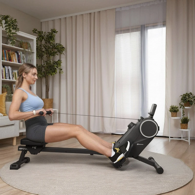 Hop Sport Magnetinis irklavimo treniruoklis su LCD ekranu, 16 pasipriešinimo lygių ir Bluetooth, iki 110 kg, juodas