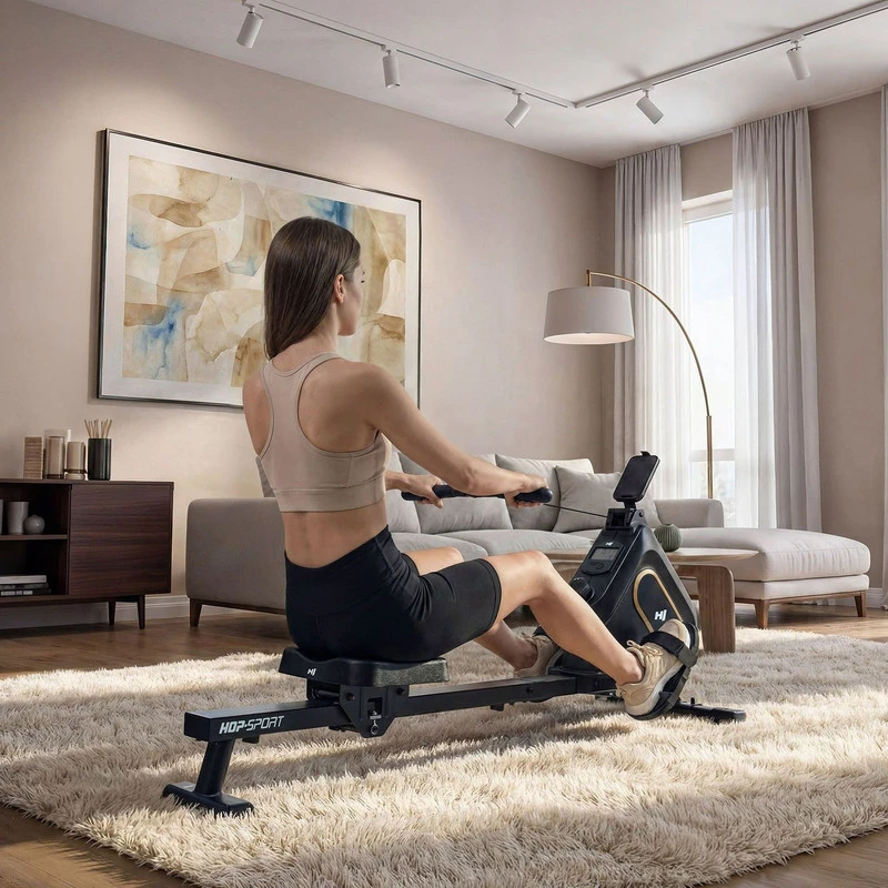 Hop Sport Magnetinis irklavimo treniruoklis su 16 pasipriešinimo lygių ir Bluetooth, iki 120 kg, juodas / auksinis