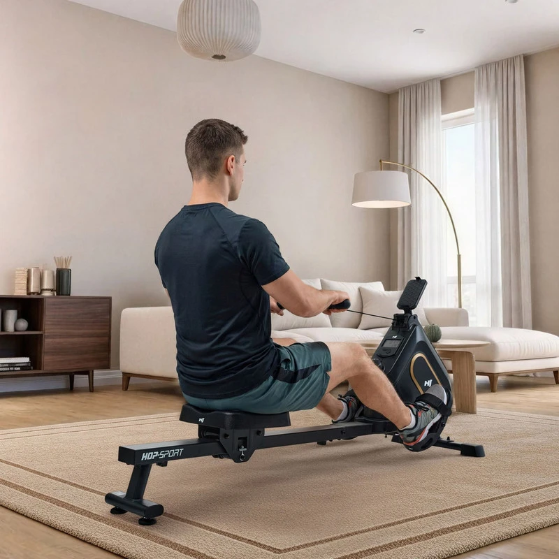 Hop Sport Magnetinis irklavimo treniruoklis su 16 pasipriešinimo lygių ir Bluetooth, iki 120 kg, juodas / auksinis