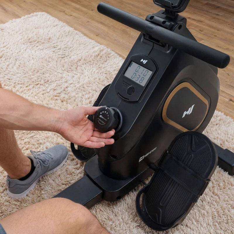 Hop Sport Magnetinis irklavimo treniruoklis su 16 pasipriešinimo lygių ir Bluetooth, iki 120 kg, juodas / auksinis