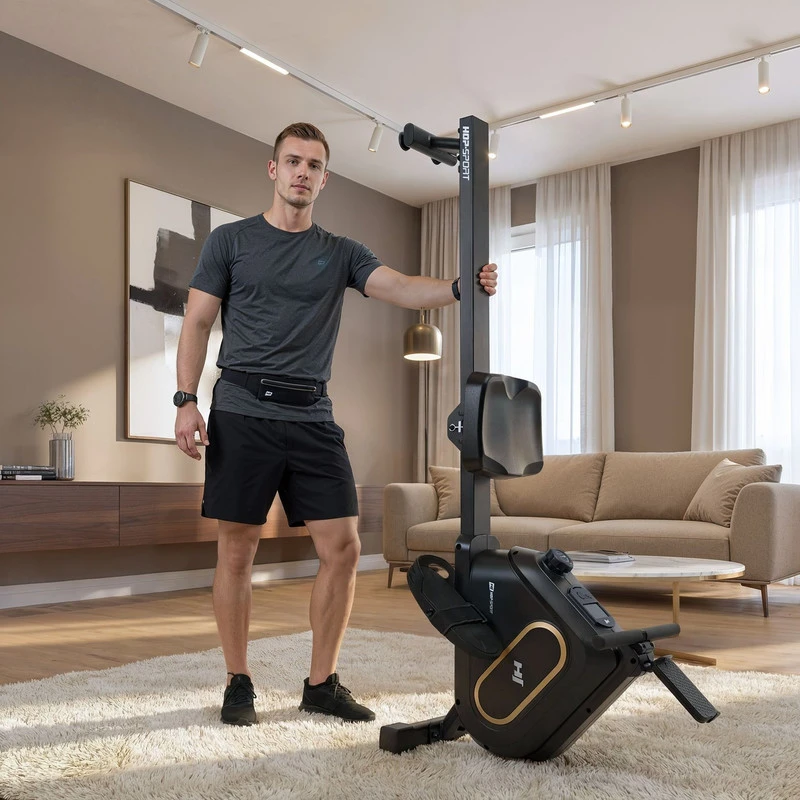 Hop Sport Magnetinis irklavimo treniruoklis su 16 pasipriešinimo lygių ir Bluetooth, iki 120 kg, juodas / auksinis
