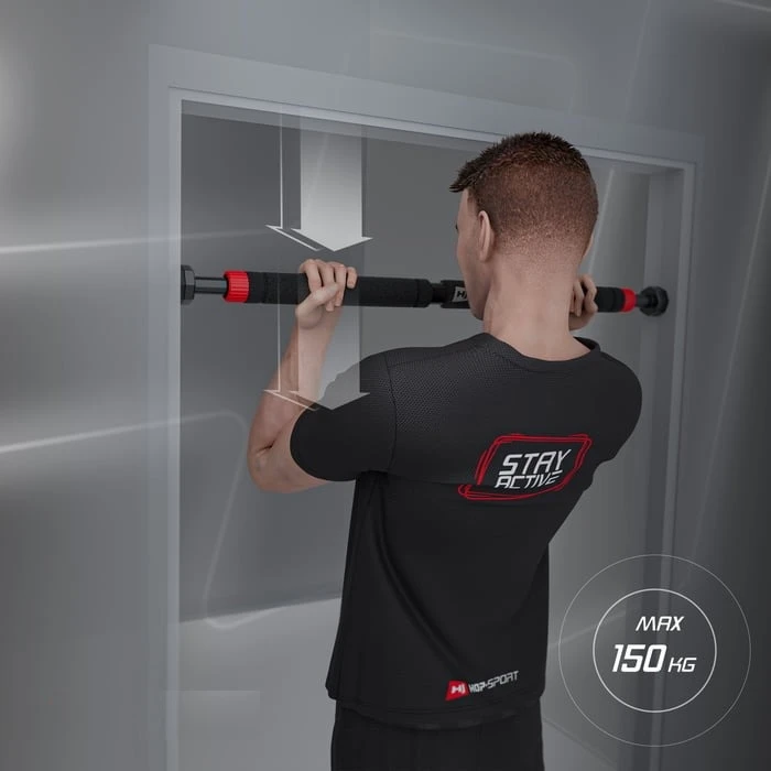 Hop Sport Reguliuojamas tarpdurio prisitraukimų skersinis, 65–100 cm, iki 150 kg, juodas
