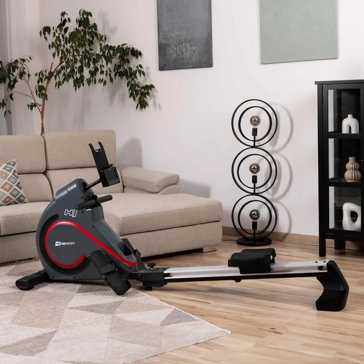 Hop Sport Sulankstomas magnetinis irklavimo treniruoklis su 16 pasipriešinimo lygių ir Bluetooth, iki 150 kg, pilkas