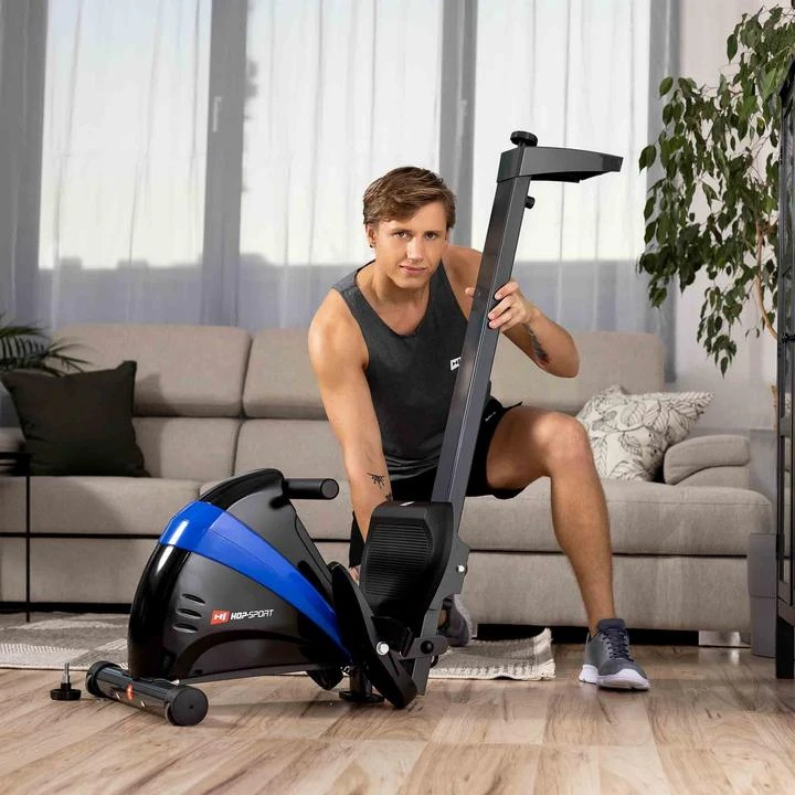 Hop Sport Sulankstomas magnetinis irklavimo treniruoklis su 10 pasipriešinimo lygių, iki 120 kg, mėlynas