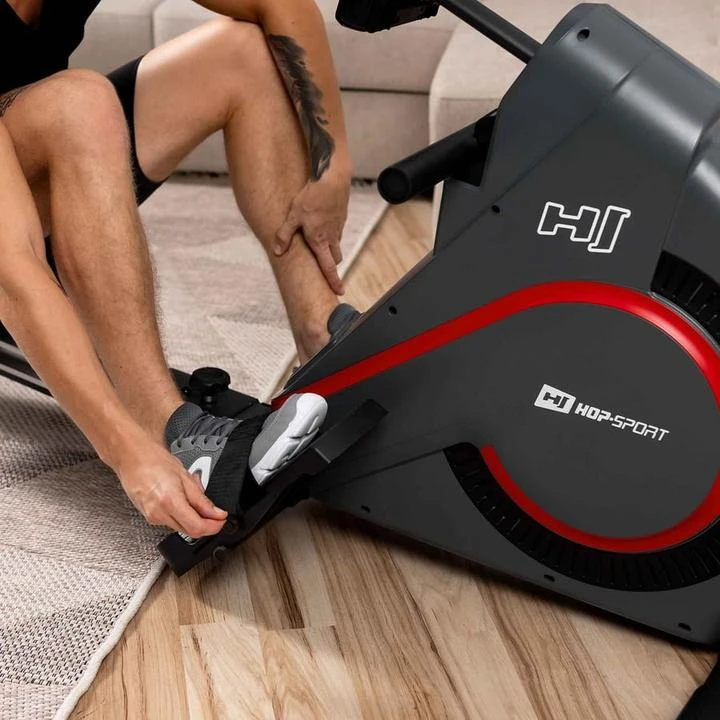 Hop Sport Sulankstomas magnetinis irklavimo treniruoklis su 16 pasipriešinimo lygių ir Bluetooth, iki 150 kg, pilkas