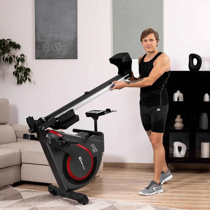 Hop Sport Sulankstomas magnetinis irklavimo treniruoklis su 16 pasipriešinimo lygių ir Bluetooth, iki 150 kg, pilkas