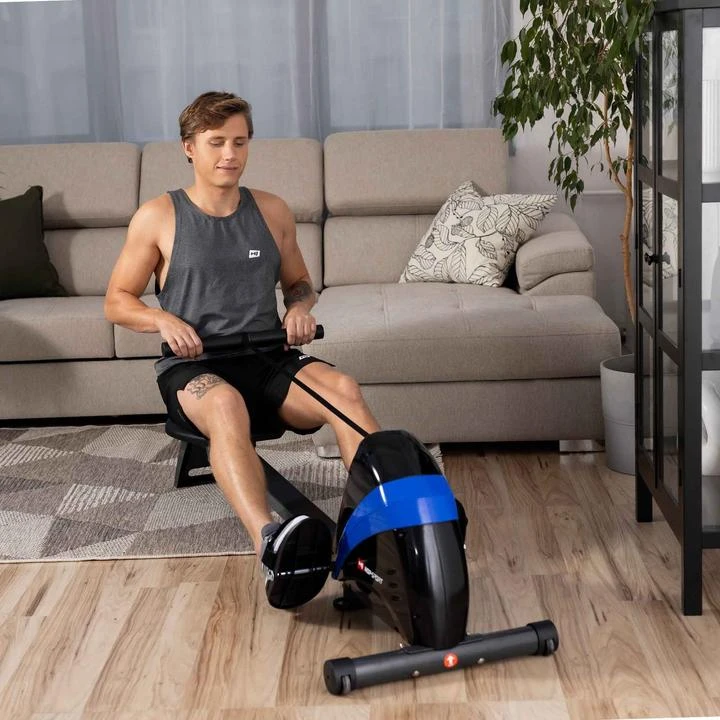 Hop Sport Sulankstomas magnetinis irklavimo treniruoklis su 10 pasipriešinimo lygių, iki 120 kg, mėlynas