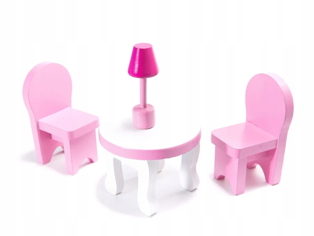 Ikonka MDF medinis lėlių namelis + baldai 70cm rožinis LED