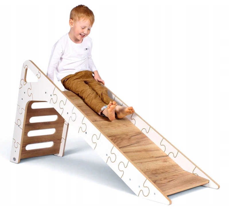 Kidshelper Vaikiška čiuožykla namams, nuo 12 mėn., 100 cm čiuožiamoji dalis, iki 50 kg, balta / ąžuolo