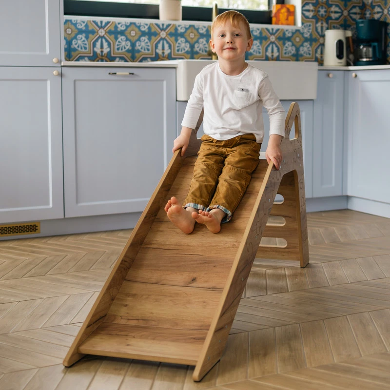 Kidshelper Vaikiška čiuožykla namams, nuo 12 mėn., 100 cm čiuožiamoji dalis, iki 50 kg, ąžuolo ruda