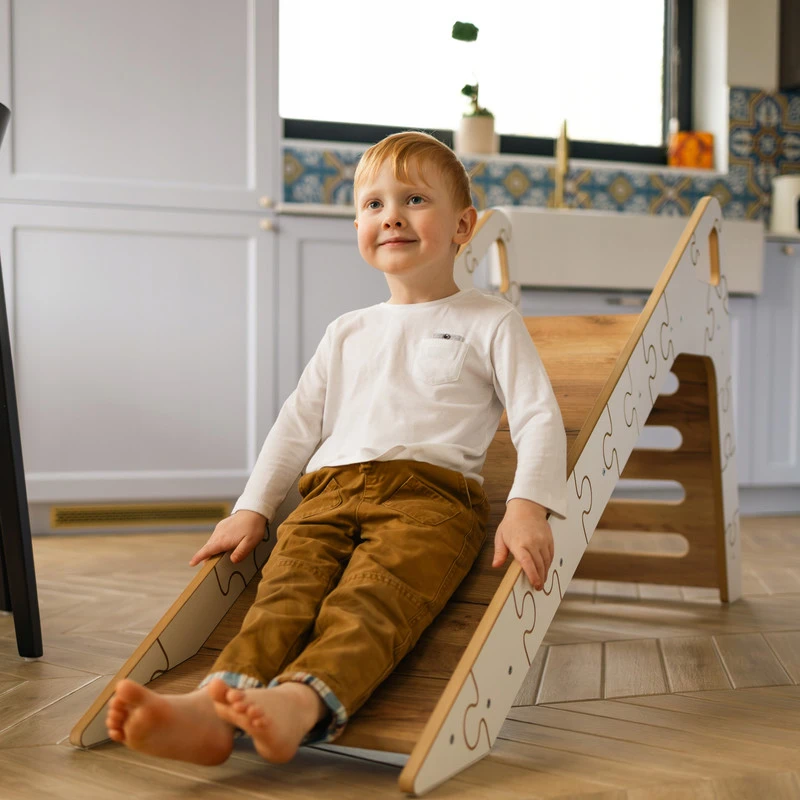 Kidshelper Vaikiška čiuožykla namams, nuo 12 mėn., 100 cm čiuožiamoji dalis, iki 50 kg, balta / ąžuolo