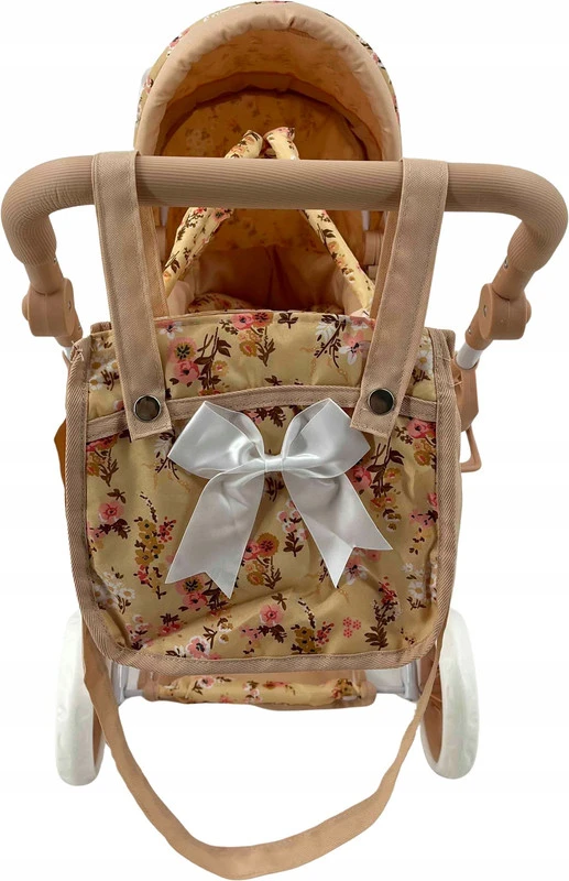 MarioToys Lėlių vežimėlio rinkinys 3in1, su nešyne, krepšiu ir patalyne, reguliuojama 32–64 cm rankena