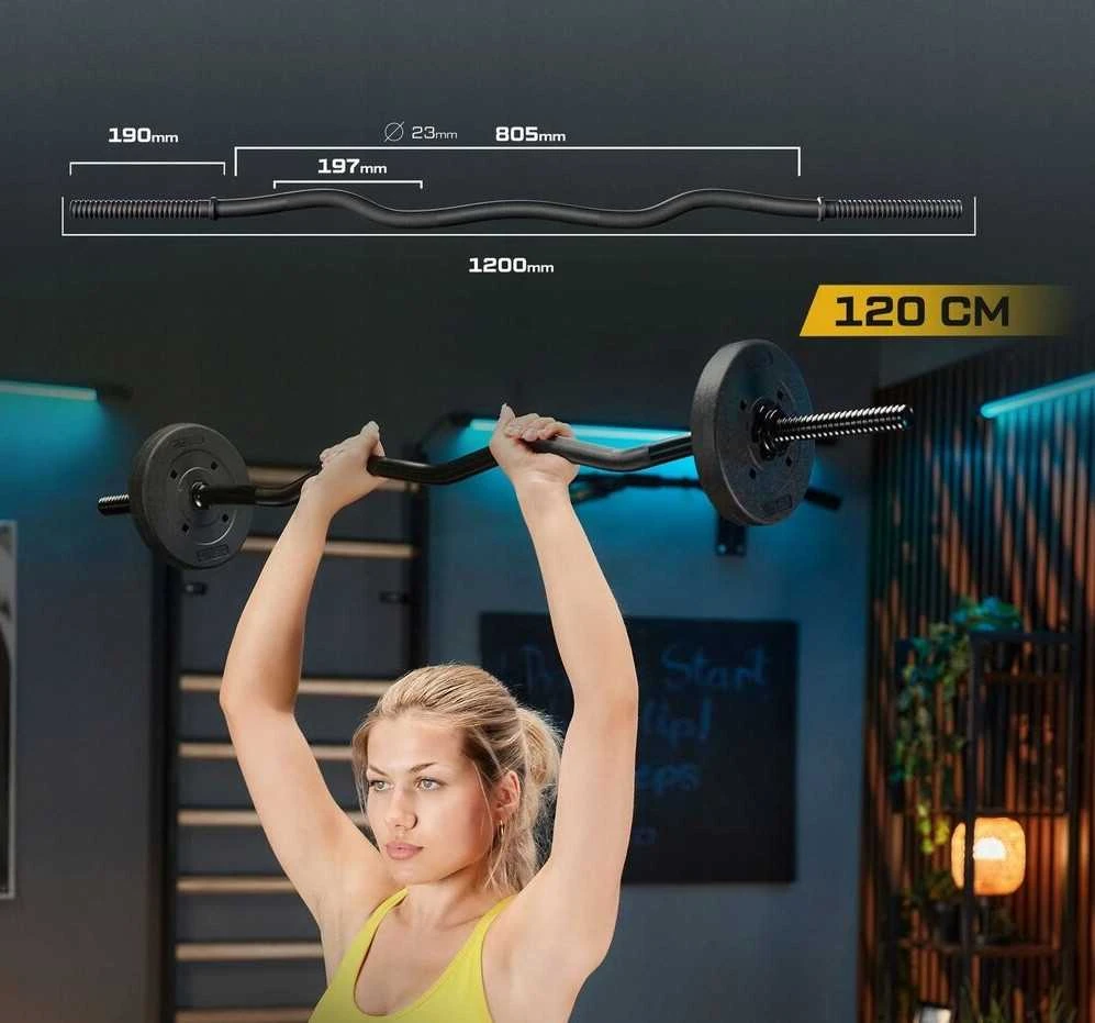 Trex Sport Plieniniai štangos grifai, rinkinys: tiesus 180 cm + lenktas 120 cm, 25 mm
