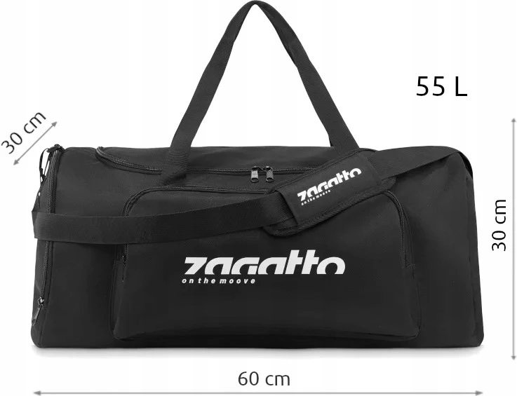 Zagatto Didelis sporto krepšys su batų skyriumi, 55 l, 60x30x30 cm, juodas