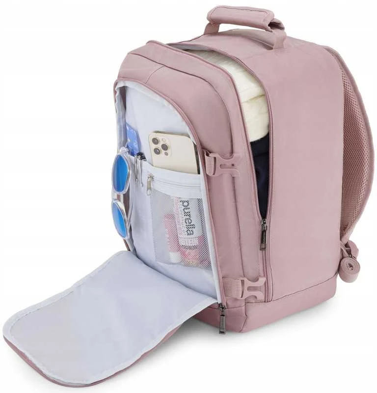 Zagatto Kelioninė kuprinė lėktuvui 40x30x20 cm su laptopo skyriumi, lengvas rankinis bagažas Ryanair / Wizz Air, rožinė