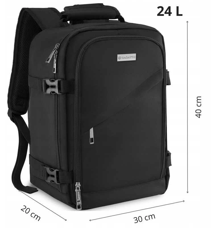 Zagatto Kelioninė kuprinė lėktuvui 40x30x20 cm su laptopo skyriumi, lengvas rankinis bagažas Ryanair / Wizz Air, juoda