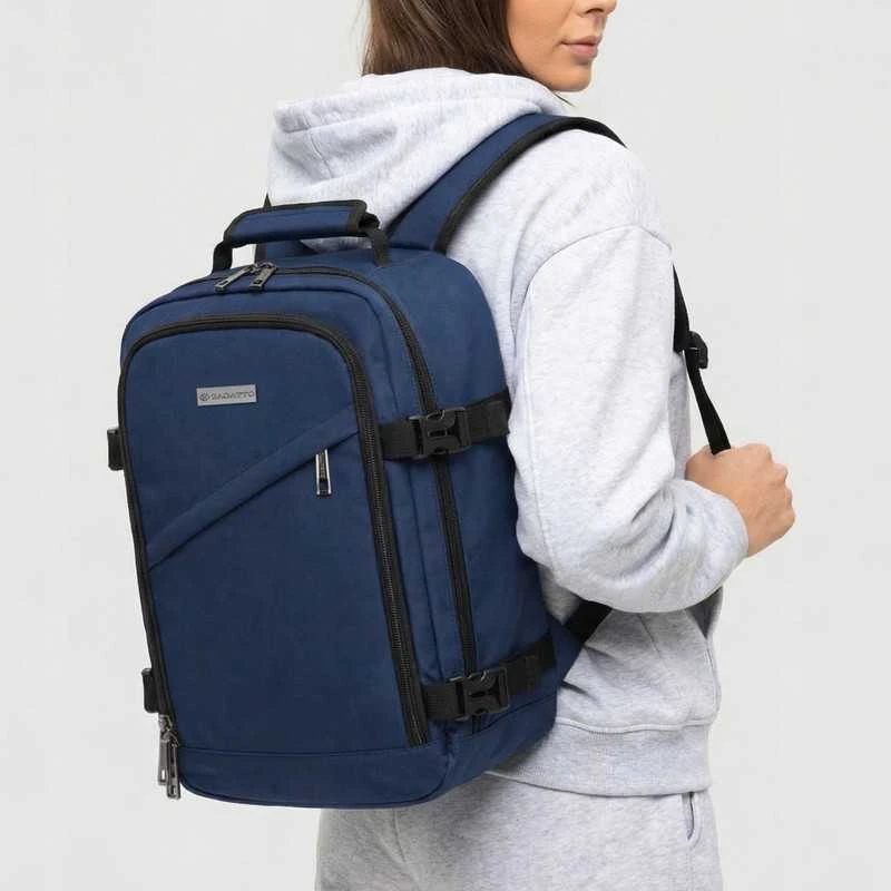 Zagatto Kelioninė kuprinė lėktuvui 40x30x20 cm su laptopo skyriumi, lengvas rankinis bagažas Ryanair / Wizz Air, tamsiai mėlyna