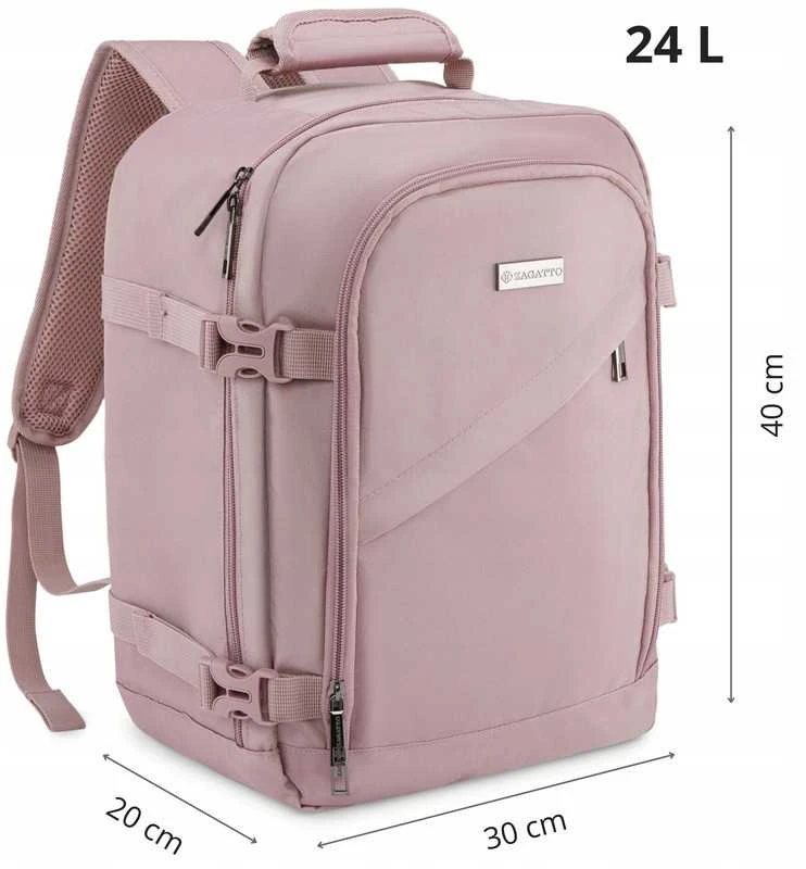 Zagatto Kelioninė kuprinė lėktuvui 40x30x20 cm su laptopo skyriumi, lengvas rankinis bagažas Ryanair / Wizz Air, rožinė