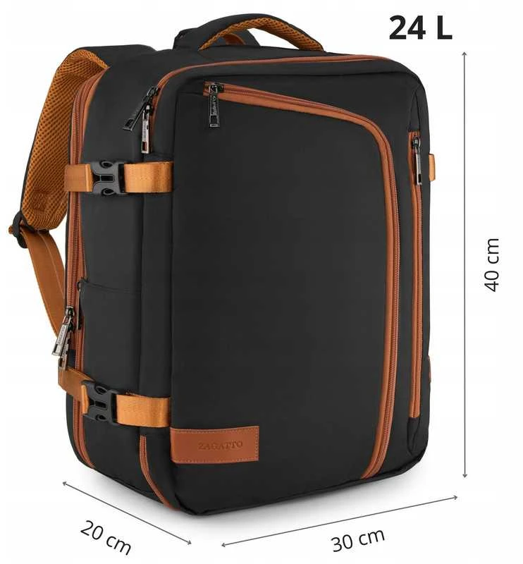 Zagatto Kelioninė rankinio bagažo kuprinė 40x30x20 cm, tinkama Ryanair ir Wizz Air, juoda / ruda