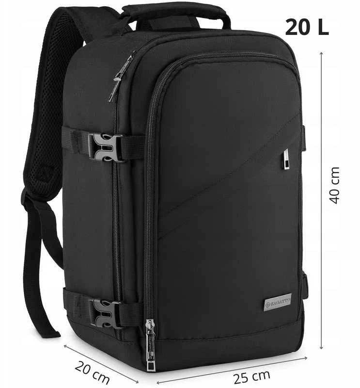 Zagatto Kuprinė į lėktuvą 40x25x20 cm su 6 kišenėmis, juoda