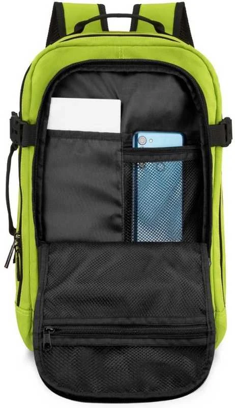 Zagatto Lėktuvo kuprinė 40x25x20 cm su laptopo skyriumi ir 6 kišenėmis, tinkama Ryanair ir Wizz Air, šviesiai žalia