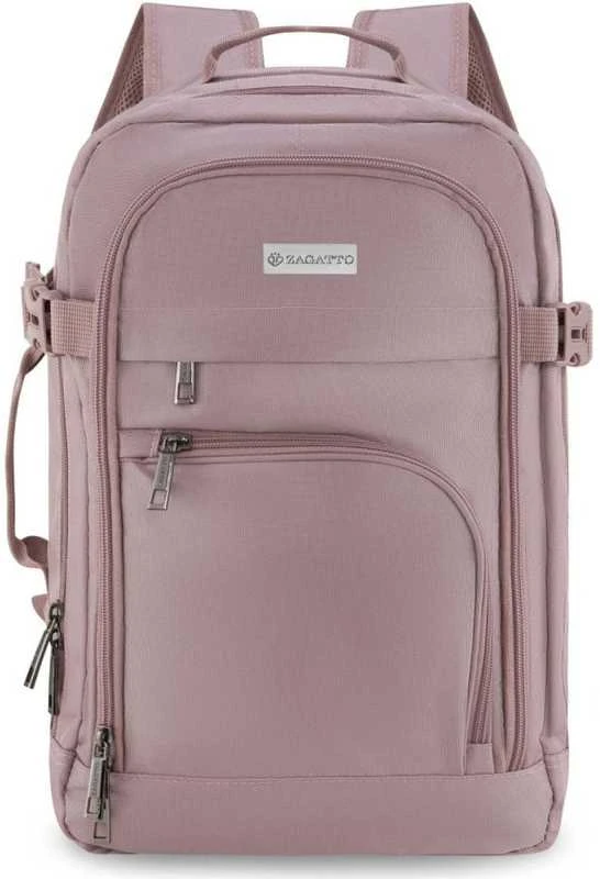 Zagatto Lėktuvo kuprinė 40x25x20 cm su laptopo skyriumi ir 6 kišenėmis, tinkama Ryanair ir Wizz Air, pelenų rožinė