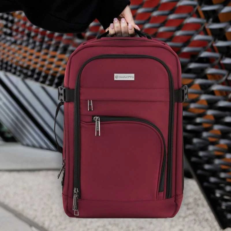 Zagatto Lėktuvo kuprinė 40x25x20 cm su laptopo skyriumi ir 6 kišenėmis, tinkama Ryanair ir Wizz Air, burgundiška raudona