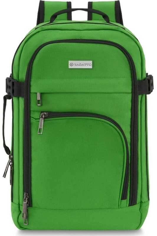Zagatto Lėktuvo kuprinė 40x25x20 cm su laptopo skyriumi ir 6 kišenėmis, tinkama Ryanair ir Wizz Air, žalia