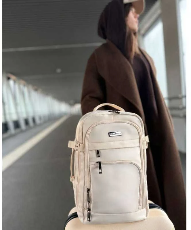 Zagatto Lėktuvo kuprinė 40x25x20 cm su laptopo skyriumi ir 6 kišenėmis, tinkama Ryanair ir Wizz Air, smėlio