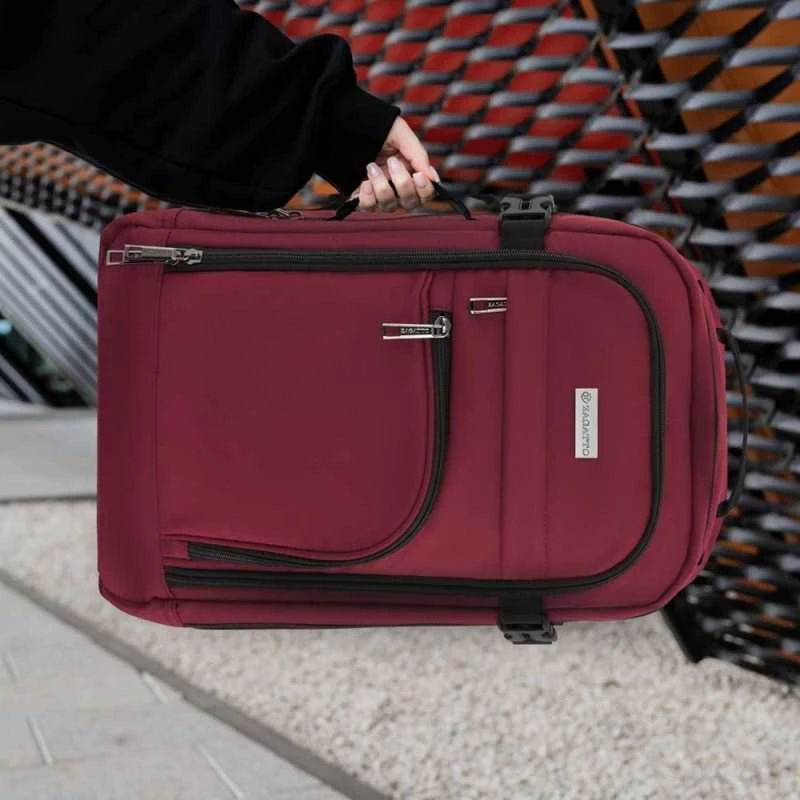 Zagatto Lėktuvo kuprinė 40x25x20 cm su laptopo skyriumi ir 6 kišenėmis, tinkama Ryanair ir Wizz Air, burgundiška raudona