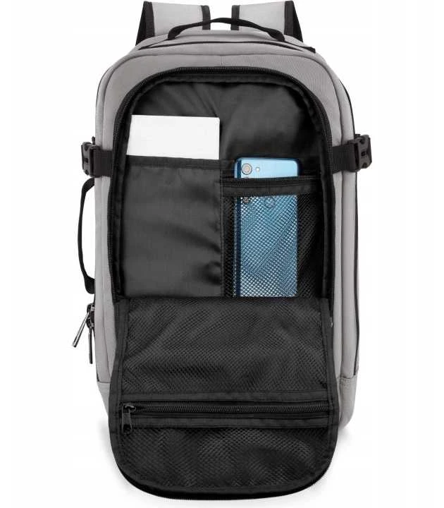 Zagatto Lėktuvo kuprinė 40x25x20 cm su laptopo skyriumi ir 6 kišenėmis, tinkama Ryanair ir Wizz Air, šviesiai pilka