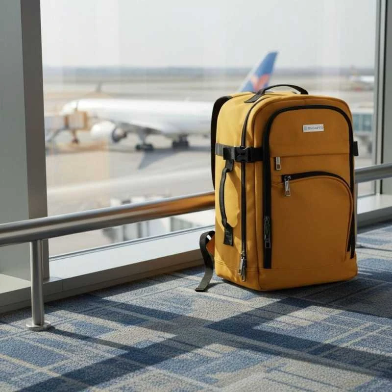 Zagatto Lėktuvo kuprinė 40x25x20 cm su laptopo skyriumi ir 6 kišenėmis, tinkama Ryanair ir Wizz Air, geltona
