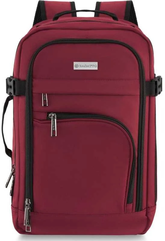 Zagatto Lėktuvo kuprinė 40x25x20 cm su laptopo skyriumi ir 6 kišenėmis, tinkama Ryanair ir Wizz Air, burgundiška raudona