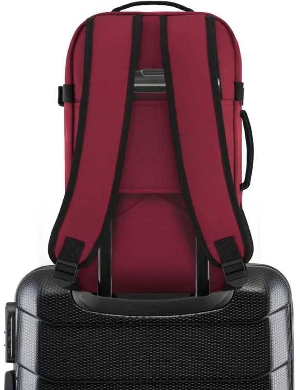 Zagatto Lėktuvo kuprinė 40x25x20 cm su laptopo skyriumi ir 6 kišenėmis, tinkama Ryanair ir Wizz Air, burgundiška raudona