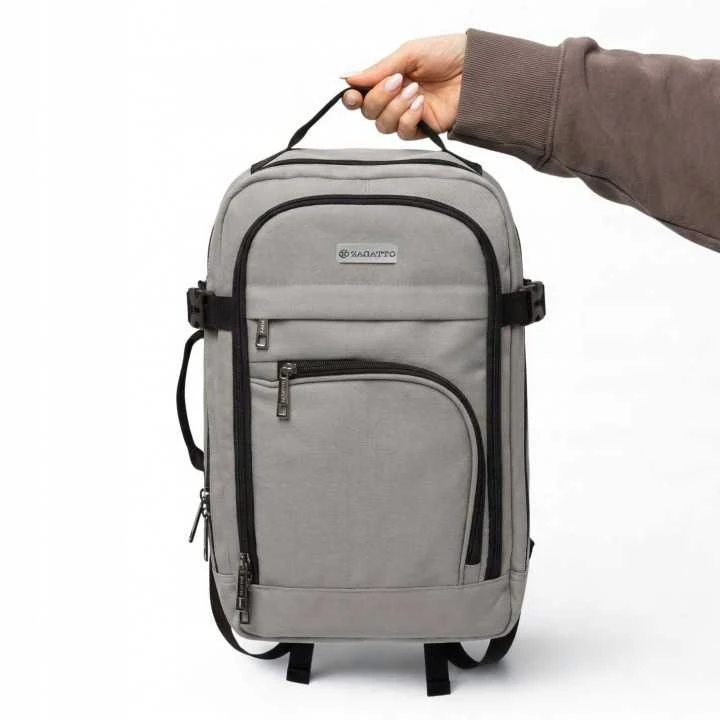 Zagatto Lėktuvo kuprinė 40x25x20 cm su laptopo skyriumi ir 6 kišenėmis, tinkama Ryanair ir Wizz Air, šviesiai pilka