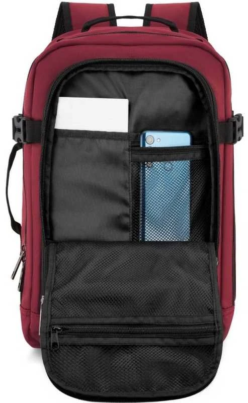Zagatto Lėktuvo kuprinė 40x25x20 cm su laptopo skyriumi ir 6 kišenėmis, tinkama Ryanair ir Wizz Air, burgundiška raudona