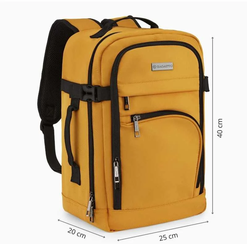 Zagatto Lėktuvo kuprinė 40x25x20 cm su laptopo skyriumi ir 6 kišenėmis, tinkama Ryanair ir Wizz Air, geltona