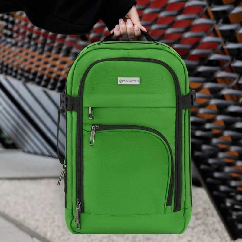 Zagatto Lėktuvo kuprinė 40x25x20 cm su laptopo skyriumi ir 6 kišenėmis, tinkama Ryanair ir Wizz Air, žalia