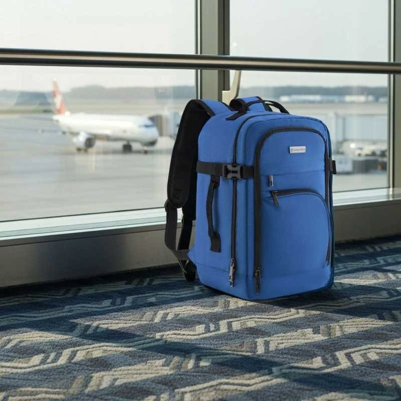 Zagatto Lėktuvo kuprinė 40x25x20 cm su laptopo skyriumi ir 6 kišenėmis, tinkama Ryanair ir Wizz Air, mėlyna