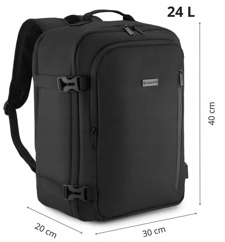 Zagatto Lėktuvo kuprinė 40x30x20 cm, rankinis bagažas Ryanair ir Wizz Air, juoda