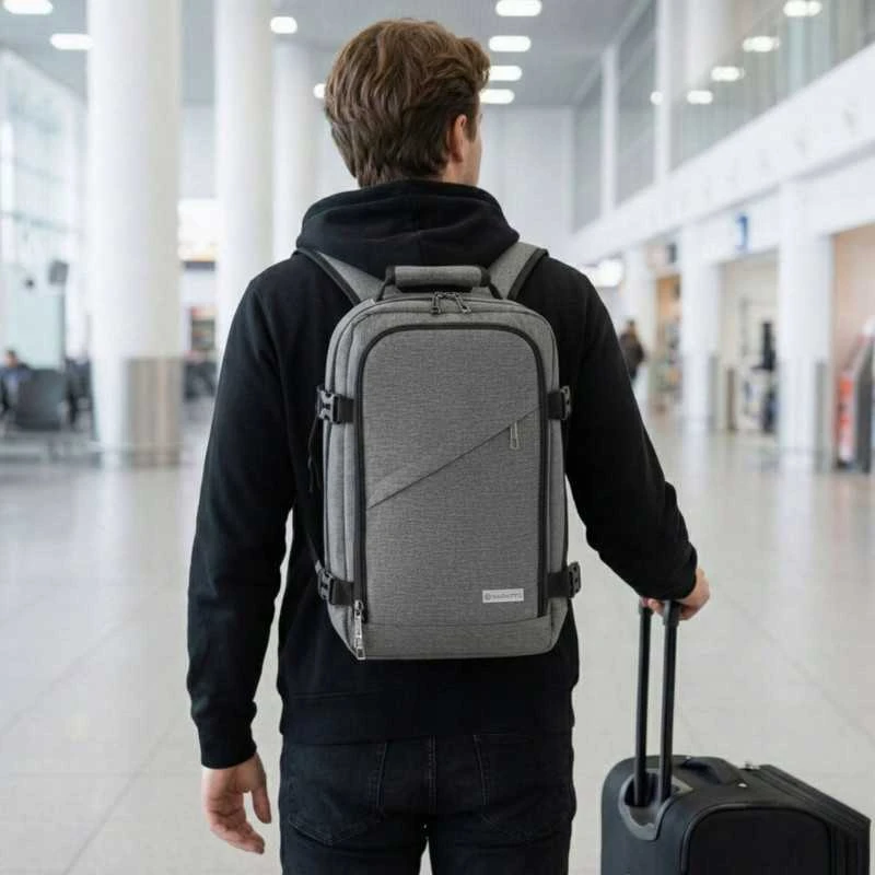 Pilka kelioninė kuprinė 40x20x30 RYANAIR lėktuvui, lengvas rankinis bagažas ZAGATTO