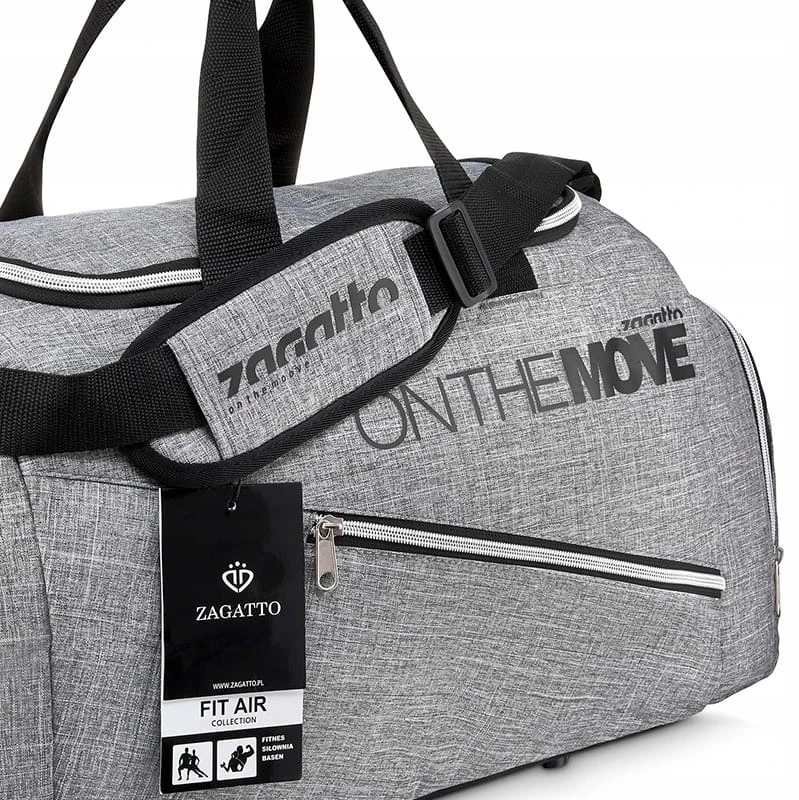 Zagatto Sportinis ir kelioninis krepšys su batų skyriumi ir peties diržu, 40 l, 41,5x24x20 cm, pilkas