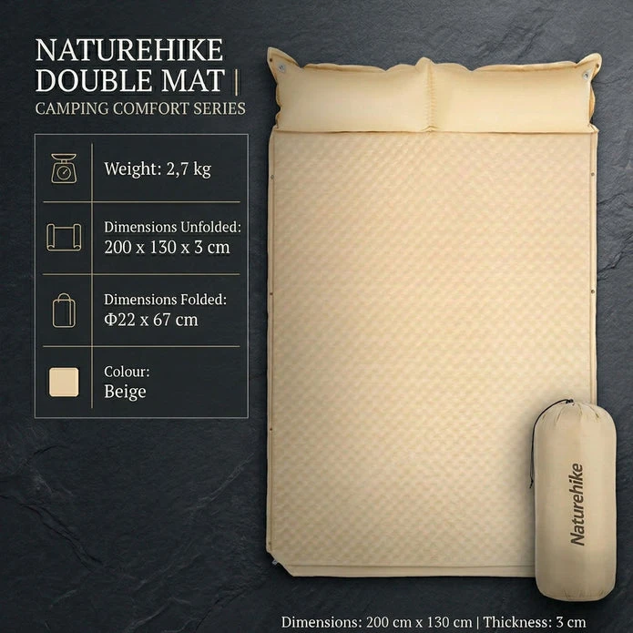 Dvigubas savaime prisipučiantis kilimėlis Naturehike poroms, smėlio spalvos