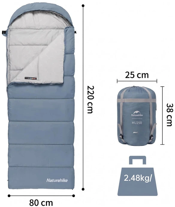 Miegmaišis Naturehike su gobtuvu, tuščiaviduris medvilninis HU250, dešininis užtrauktukas, 1,7kg