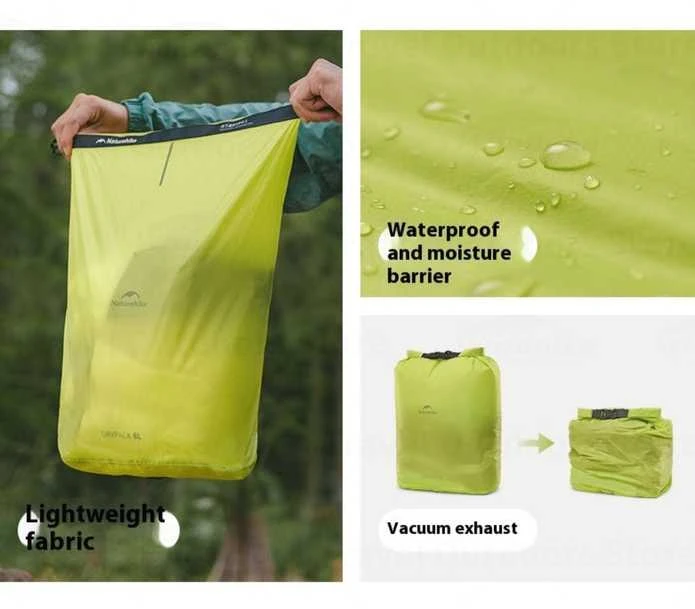 Sausas maišas Naturehike 8L ritininis kompaktiškas saugojimas žalia