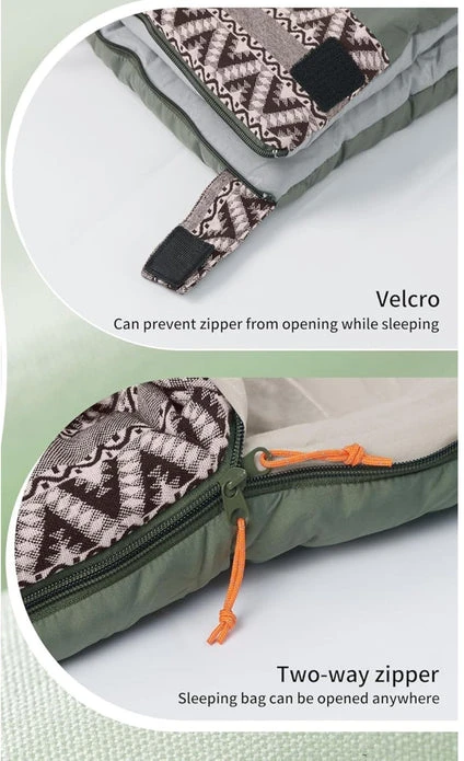 Žygio miegmaišis Naturehike Envelope medvilninis, poliesteris, sujungiamas, itin lengvas, žalias-kairės pusės, 850 g
