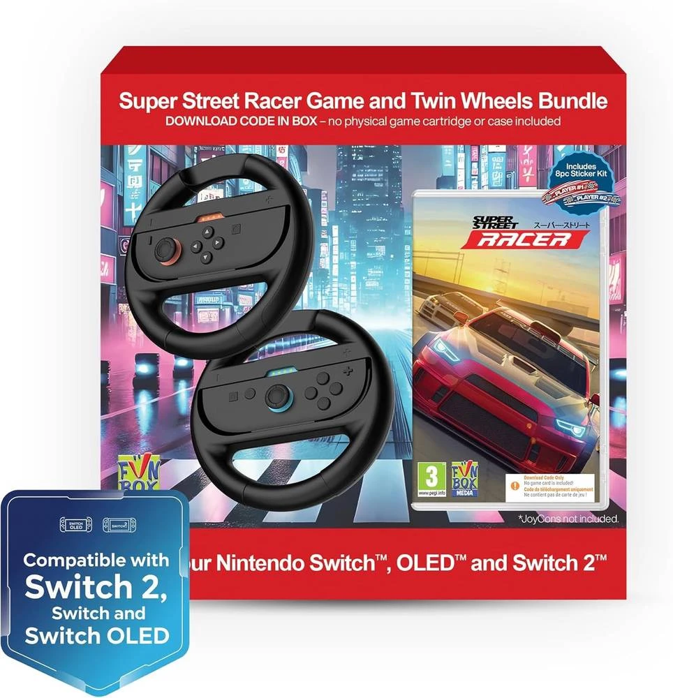 „Super Street: Racer“ žaidimas su dvigubų lenktyninių vairo ratų rinkiniu – „Nintendo Switch 2“